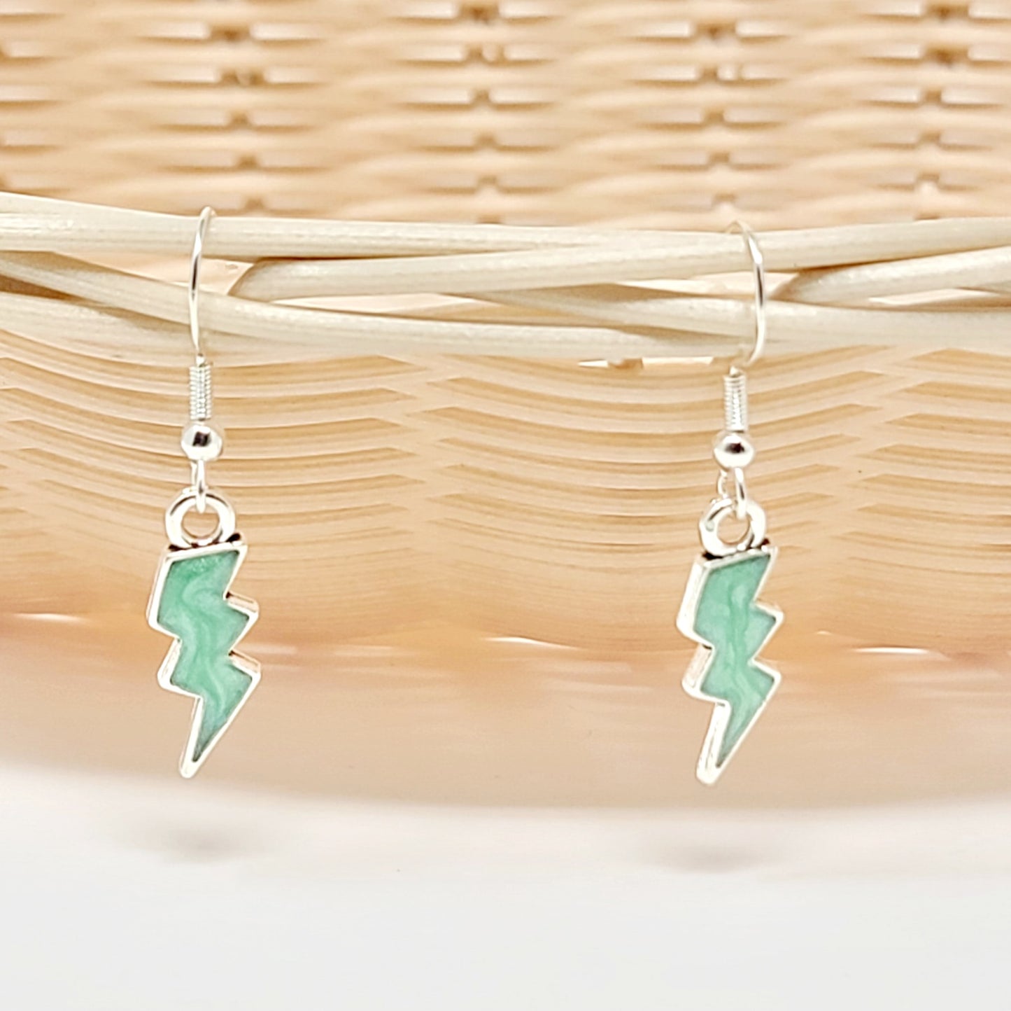 Earrings- Green Lightning Bolts