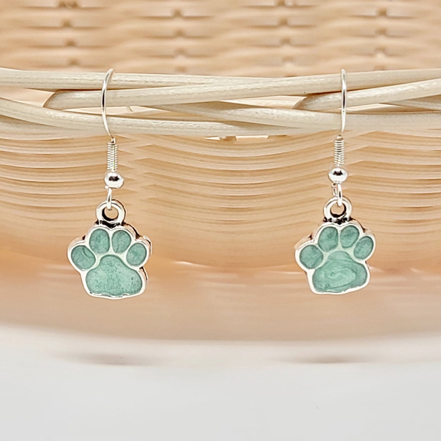 Earrings- Light Green Paw Prints