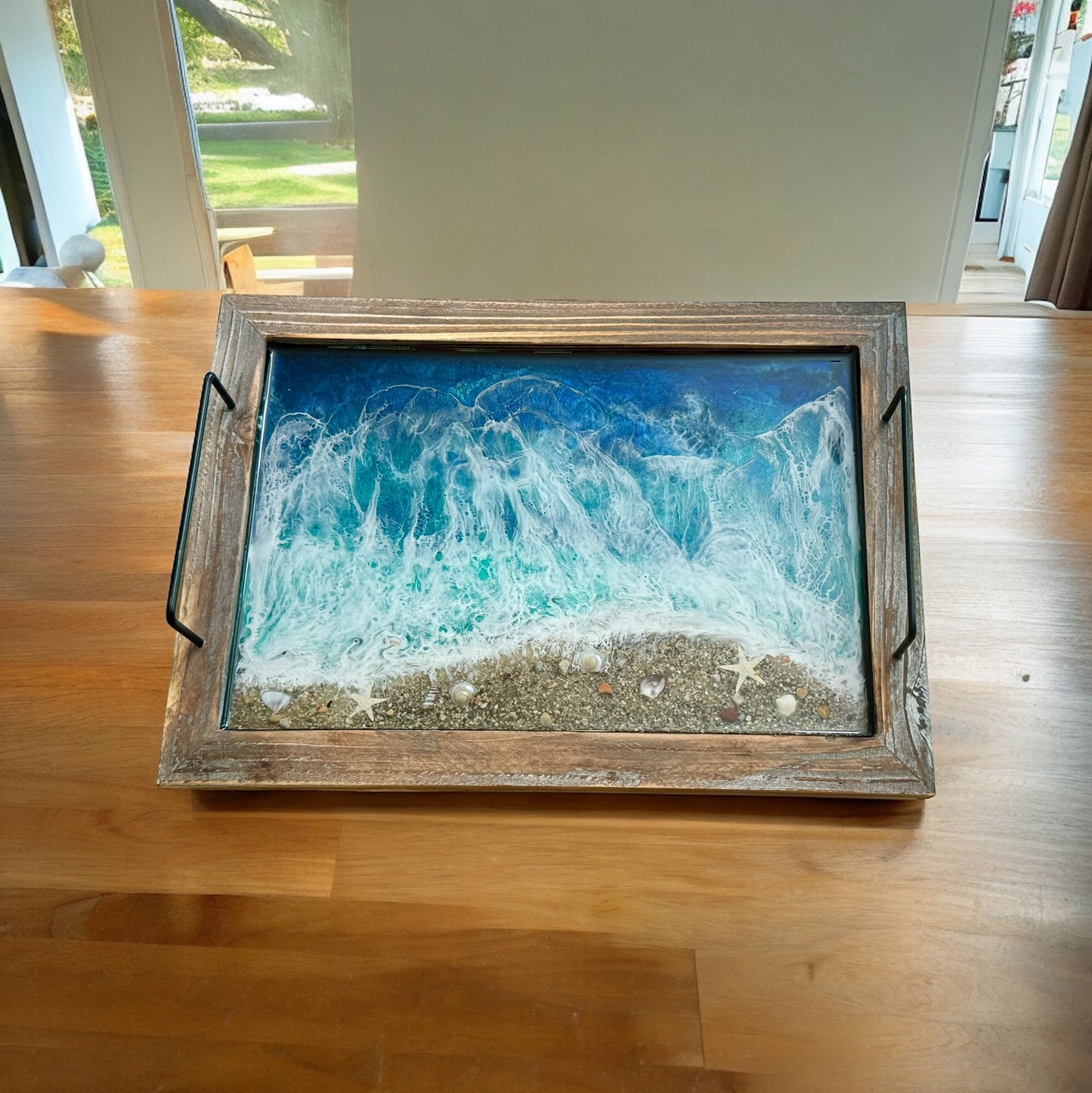 Rustic Wood and Resin Beach Themed Tray